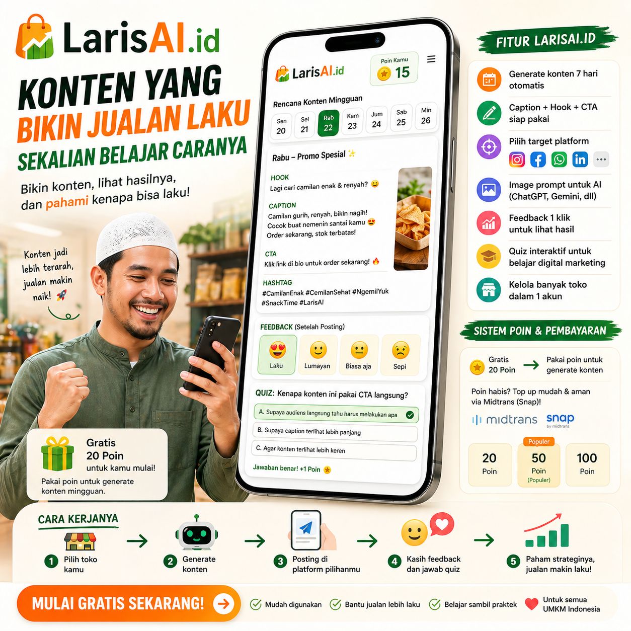 LarisAI.id - AI Generator Konten Jualan Mingguan