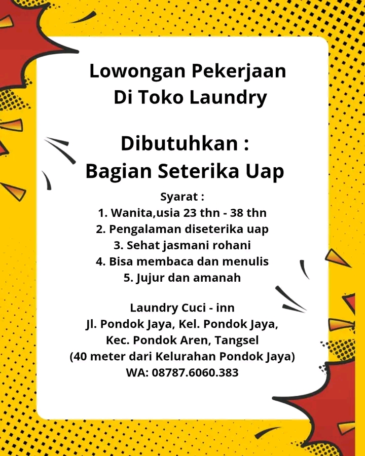 Lowongan Pekerjaan Seterika Uap
