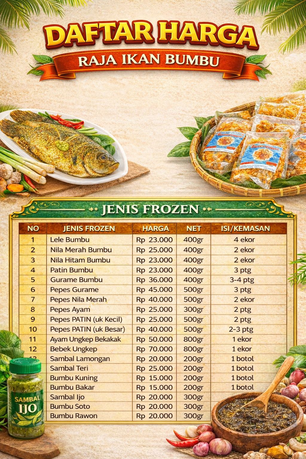 Daftar Harga Raja Ikan Bumbu