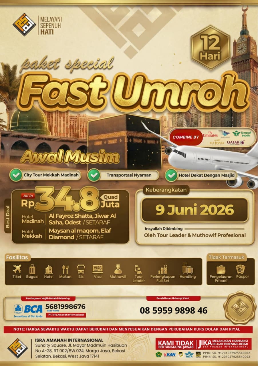 *✨ FAST UMROH 12 HARI – AWAL MUSIM 2026 ✨*

Saatnya wujudkan impian ke Baitull...