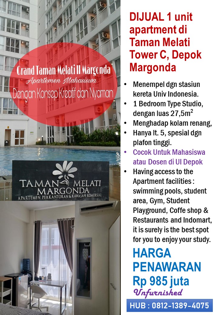 Dijual Apartemen Taman Melati Tower C, Depok Margonda