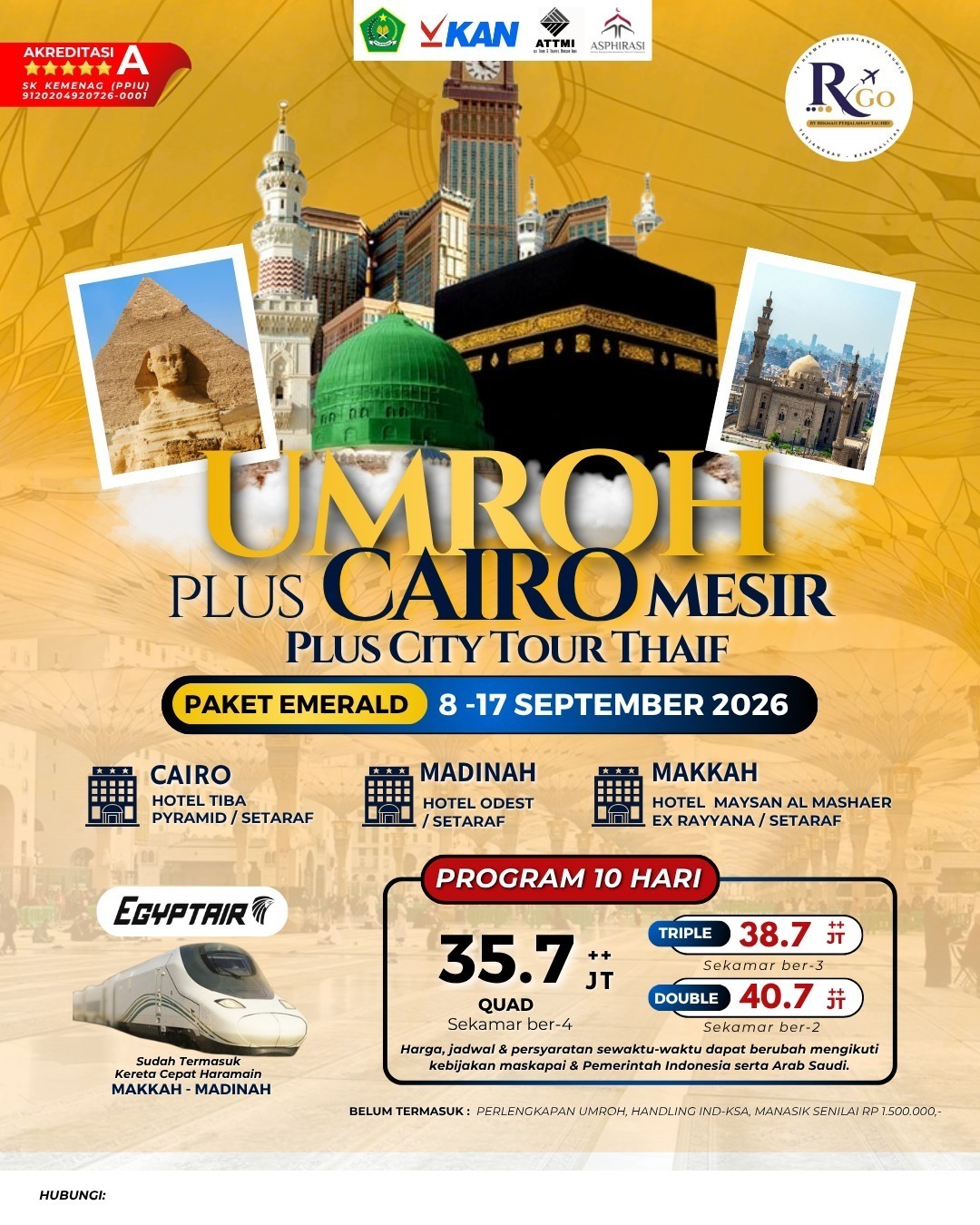 Paket Umroh Plus Cairo Mesir & City Tour Thaif (Emerald)