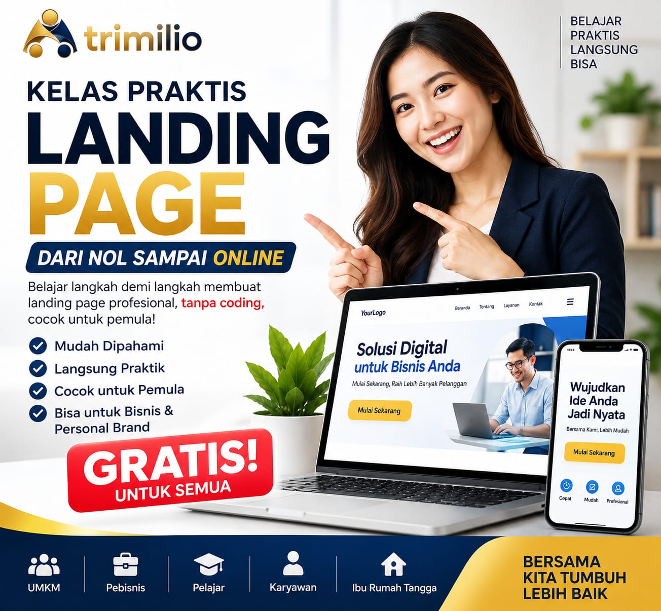 Kelas Landing Page GRATIS by TRIMILIO: Belajar Buat Halaman Penjualan Online dari NOL